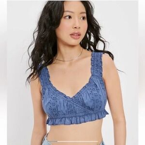 American Eagle Outfitters Blue Ruffled Crop Tank Top